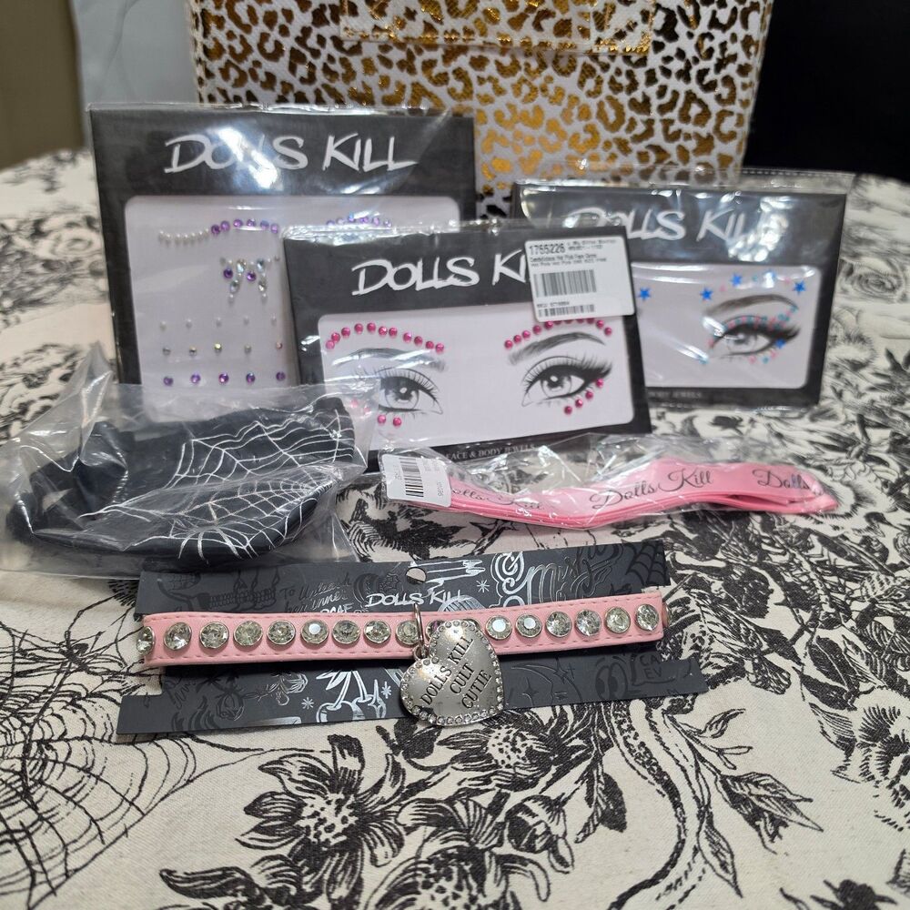 Dolls Kill Bundle Choker Face Gems Laces and Face Mask - Picture 3 of 10